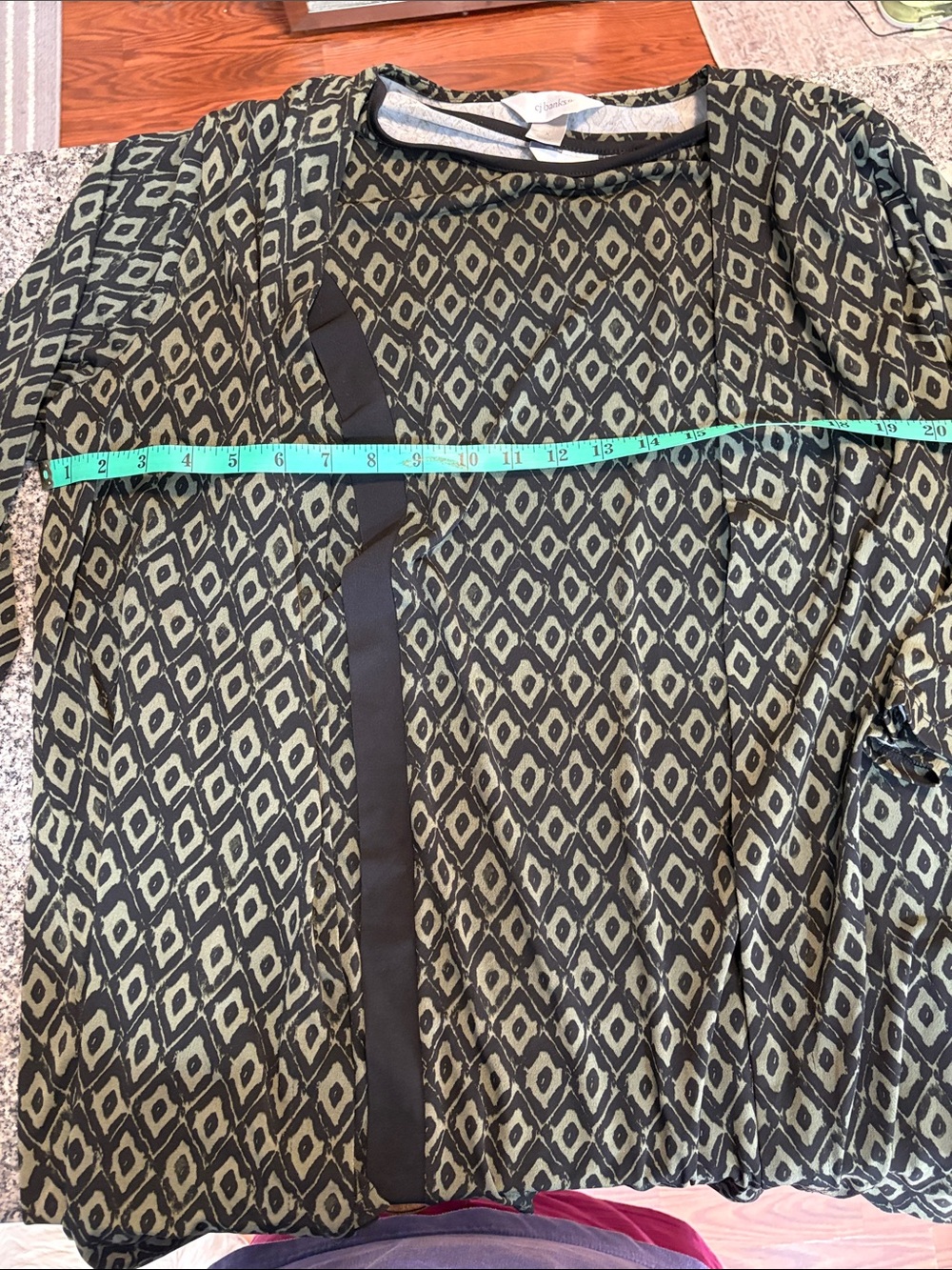 CJ Banks Olive Green and Black Geometric Print Blouse